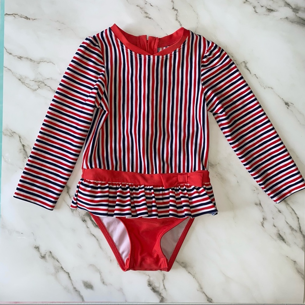 Toddler Girl’s Patriotic Stripe Swimsuit